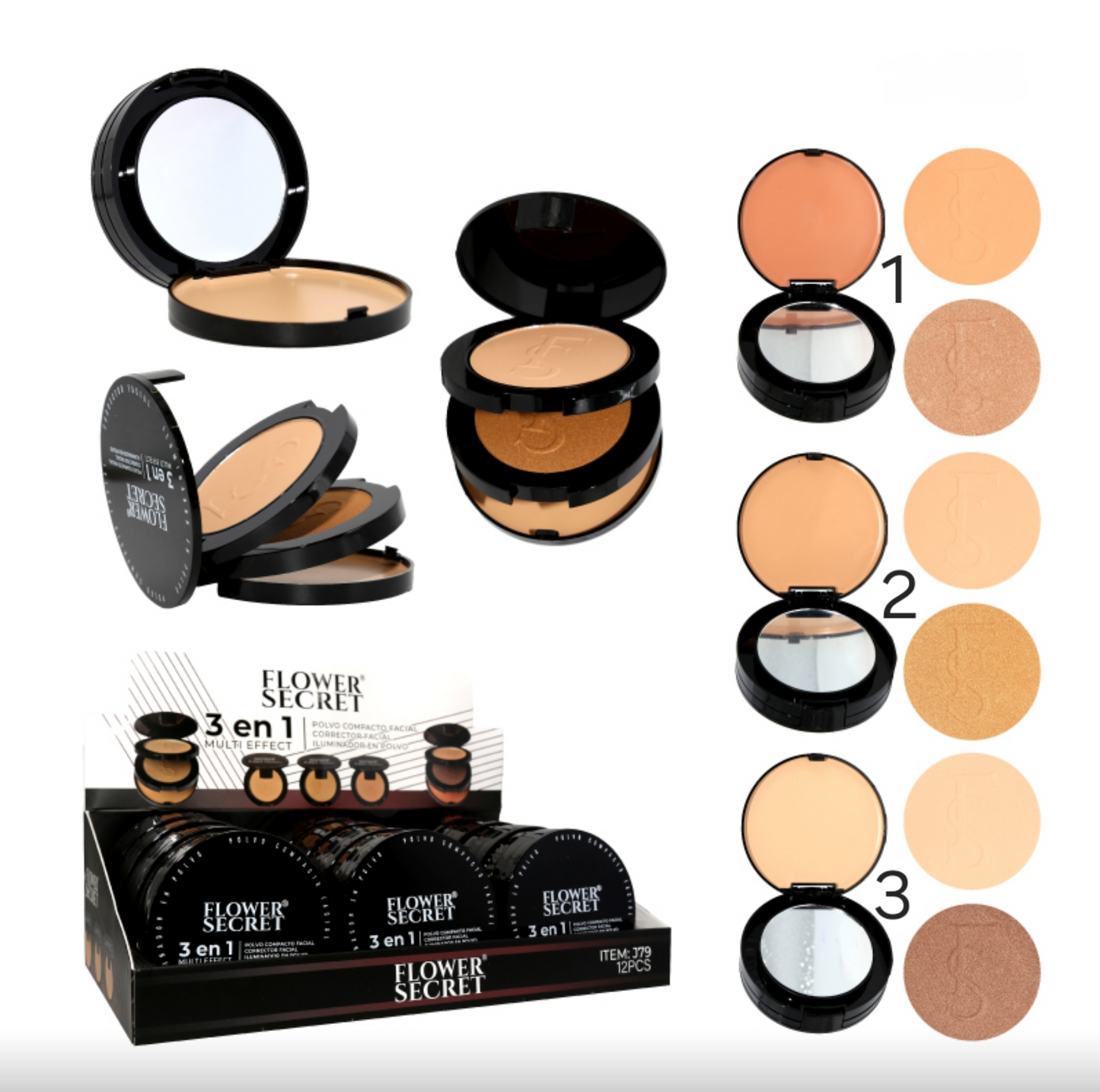 Polvo compacto + Base + iluminador 3en1